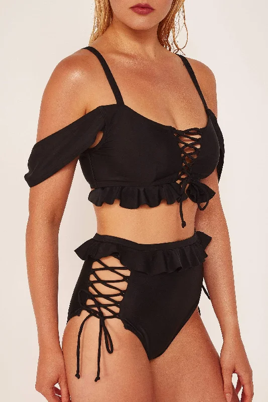 Bra with a floral - print for a feminine and stylish look Wolf & Whistle Black Lace Up Bikini Bottom Bra with a floral - print for a feminine and stylish look Wolf & Whistle Black Lace Up Bikini Bottom