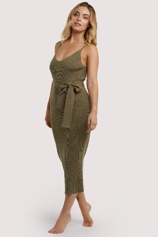Bra with a plus - size wireless option for comfort​ Lounge Khaki Knitted Rib Dress