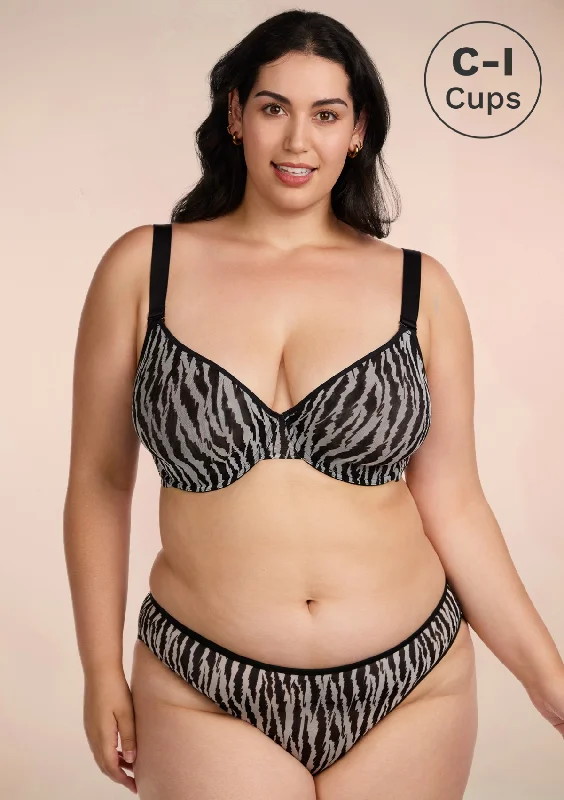 Bra with a plus - size convertible strap for versatility Zebra Wild Black Unlined Underwire Mesh Bra Set Bra with a plus - size convertible strap for versatility Zebra Wild Black Unlined Underwire Mesh Bra Set