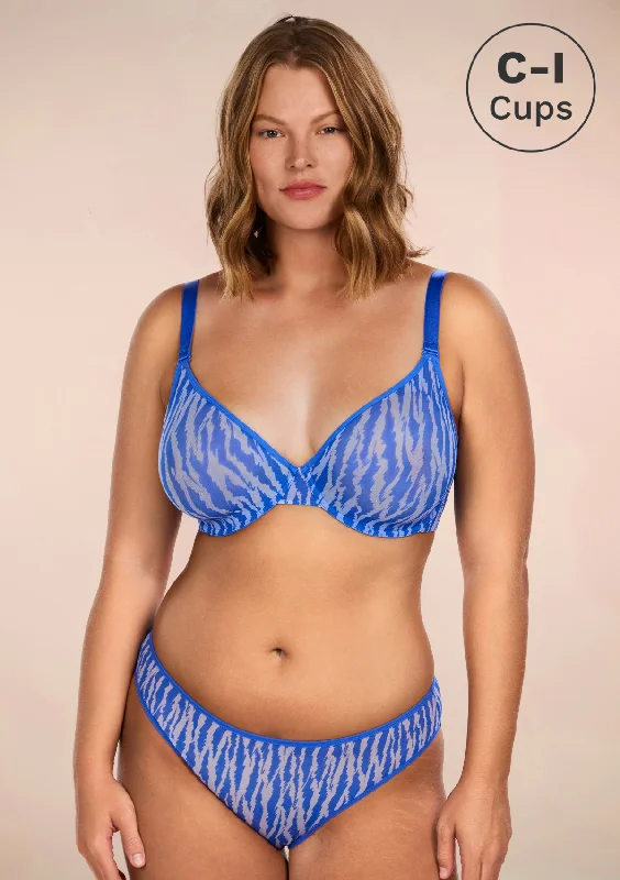 Bra with a plus - size seamless design for a smooth look Zebra Wild Unlined Blue Underwire Mesh Bra Set Bra with a plus - size seamless design for a smooth look Zebra Wild Unlined Blue Underwire Mesh Bra Set