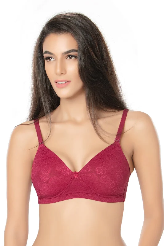 Embroidered underwire wired bras with intricate designs​1224-Cotton Basics Plain Padded  Bra-Maroon