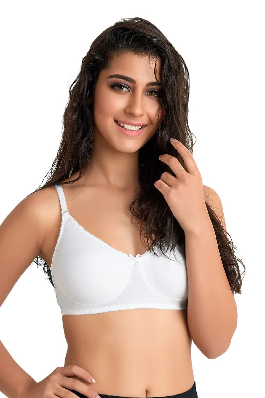 Mesh underwire wired bras for breathability and styleSaaga-Plain Mold T-shirt Bra White Mesh underwire wired bras for breathability and styleSaaga-Plain Mold T-shirt Bra White