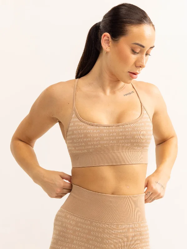 unpadded women sport bra for a natural feelLogo Lux Seamless Sports Bra - Tan