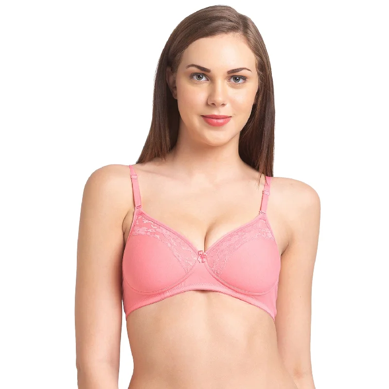 Balconette underwire wired bras for a lifted look​Click-Padded Solid Cotton Spandex T-shirt Bra Peach Pink