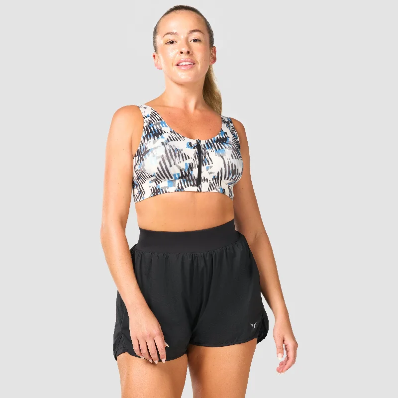 petite medium impact women sport braPerformance Zip Up Bra - Future Glitch Print