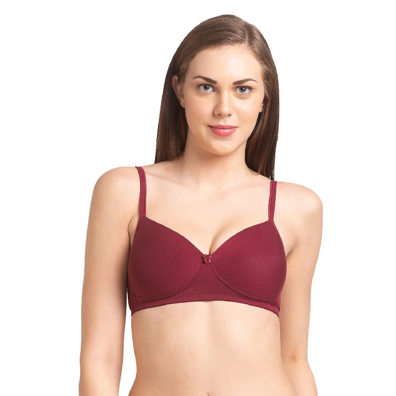 Back - smoothing underwire wired bras for a seamless backDaffodil-Soft Padded Solid T-shirt Bra Maroon Back - smoothing underwire wired bras for a seamless backDaffodil-Soft Padded Solid T-shirt Bra Maroon