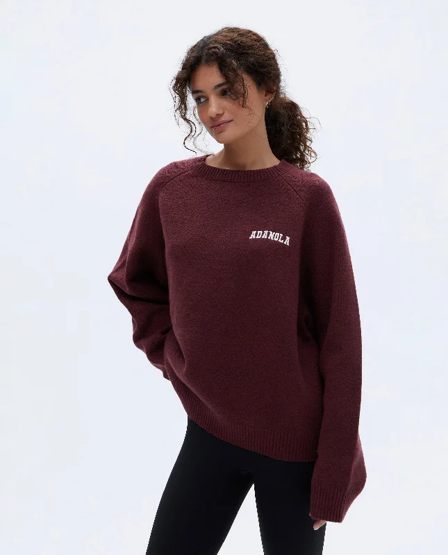 plus size wireless women sport braVarsity Oversized Knit Sweatshirt - Burgundy/Cream
