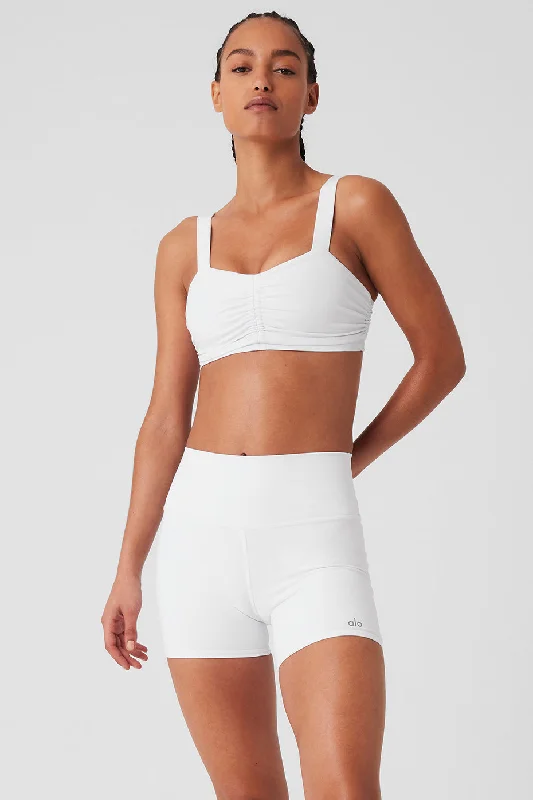 padded women sport bra for nipple coverageAirbrush Cinch Bra - White