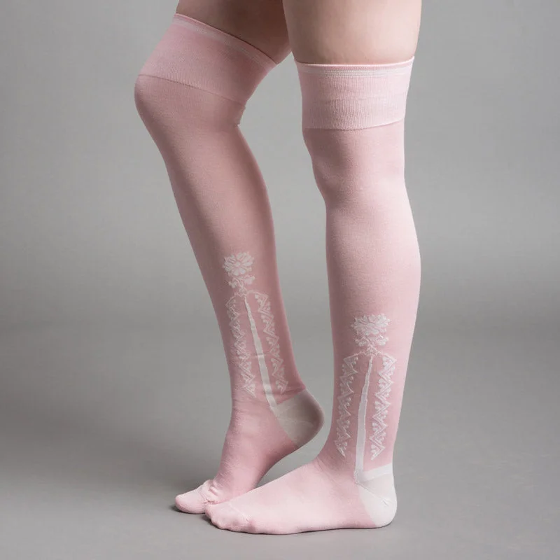 High - heel - friendly reinforced toe stockings​Clocked Silk Stockings (Pink)