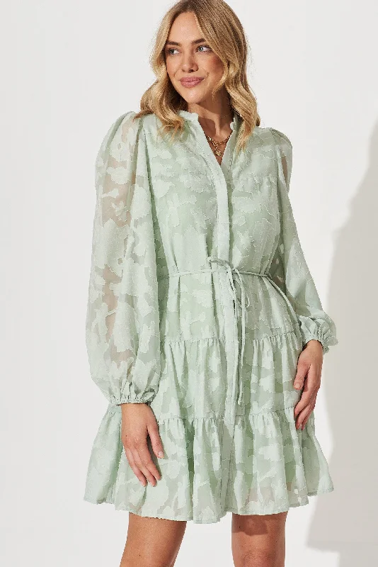 Celestia Shirt Dress In Sage Burnout Chiffon