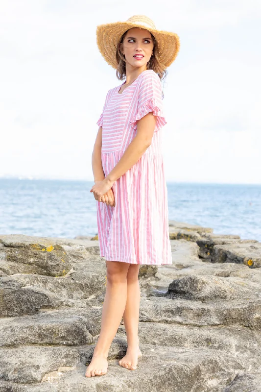 Fran Pink & White Striped Dress