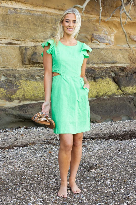 River Ruffle Fitted Dress Green