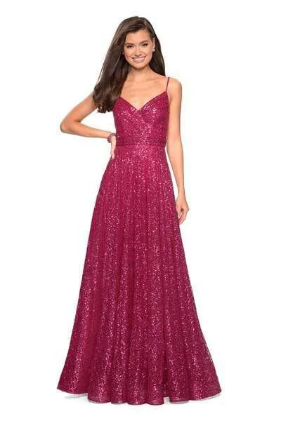 La Femme - 27747 Sequined V-neck A-line Dress