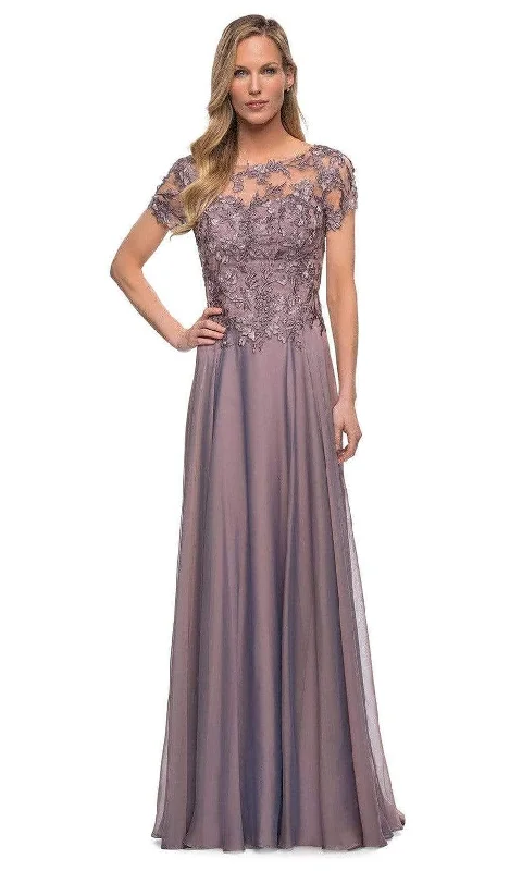 La Femme - 29235 Illusion Embroidered Flowy A-line Dress