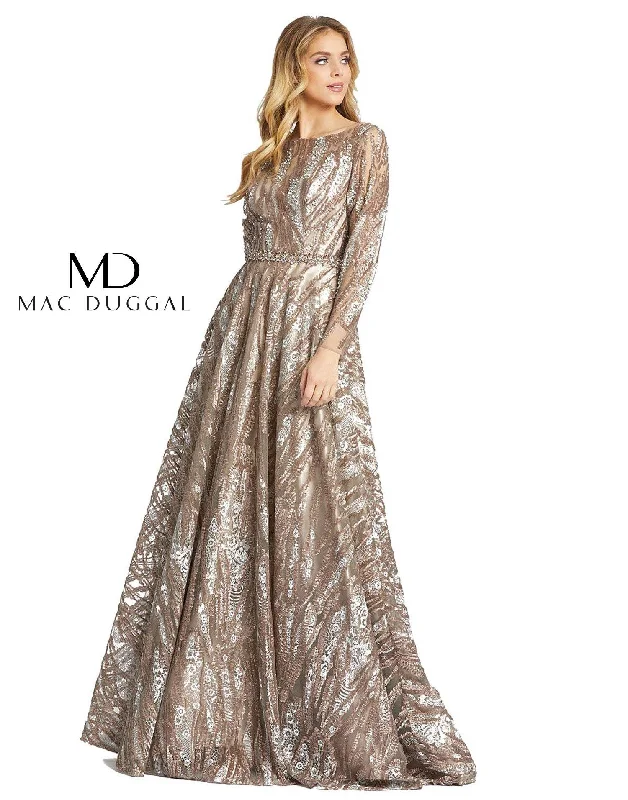 Mac Duggal Long Sleeve Beaded Formal Evening Dress