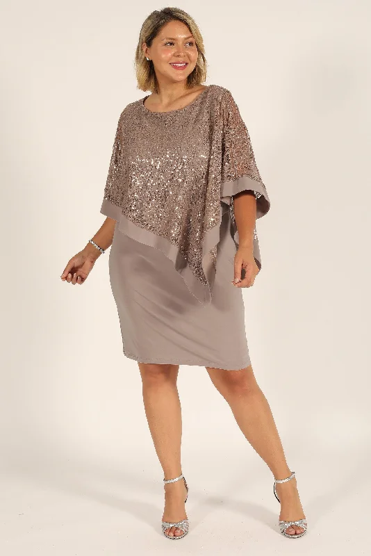 R&M Richards 8749P Short Petite Lace Poncho Dress