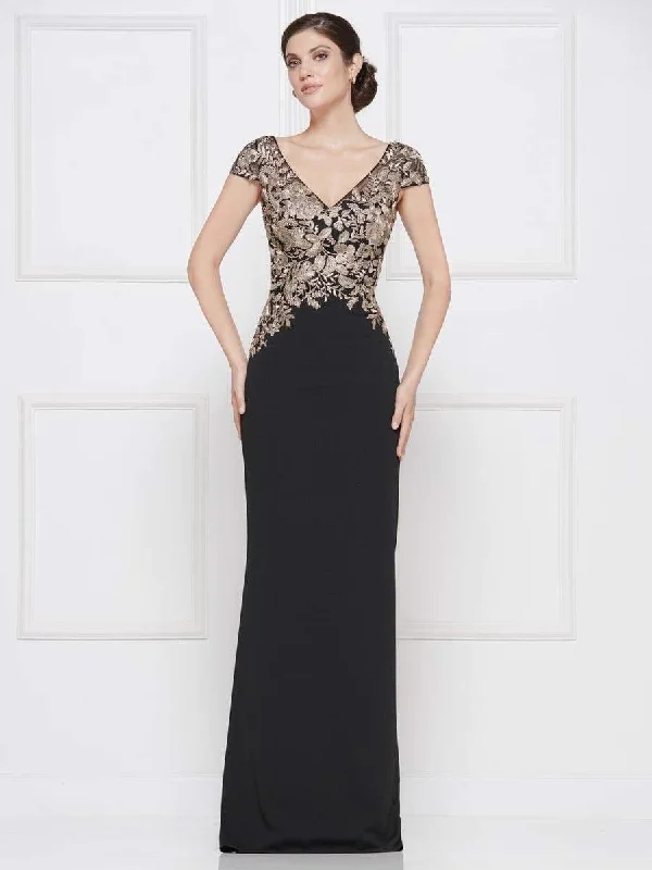 Rina Di Montella - RD2652 Embroidered Vneck Stretch Crepe Sheath Dress