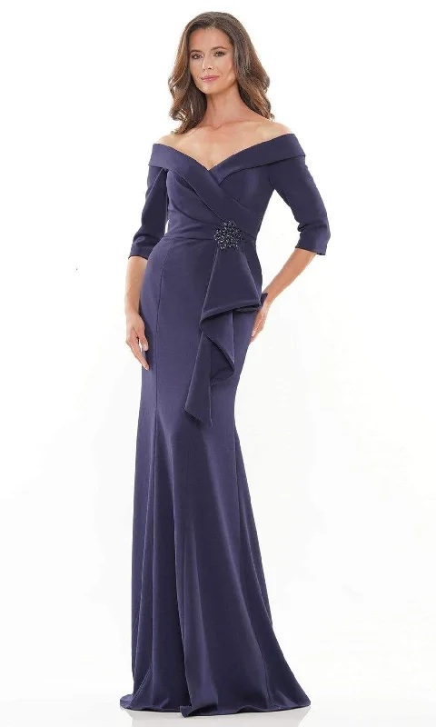 Rina Di Montella - RD2733 Quarter Sleeve Brooch Drape Gown