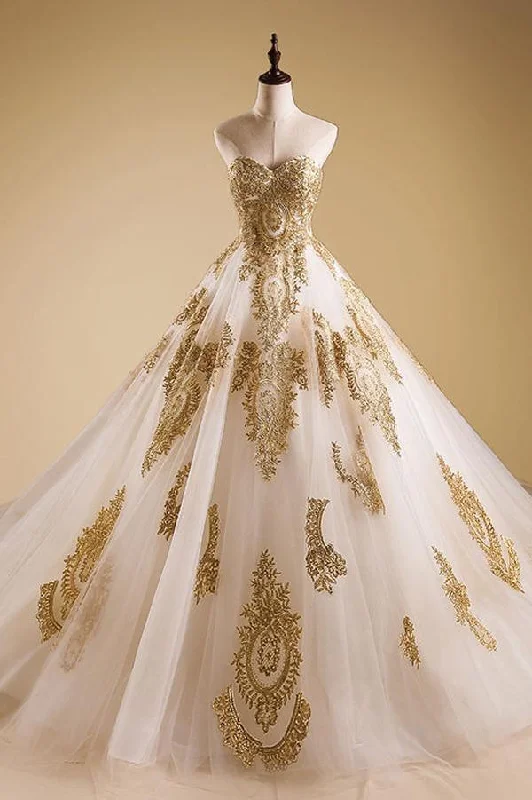 A line Evening Dress Lace Quinceanera Prom Dresses with Gold Appliques  PG703