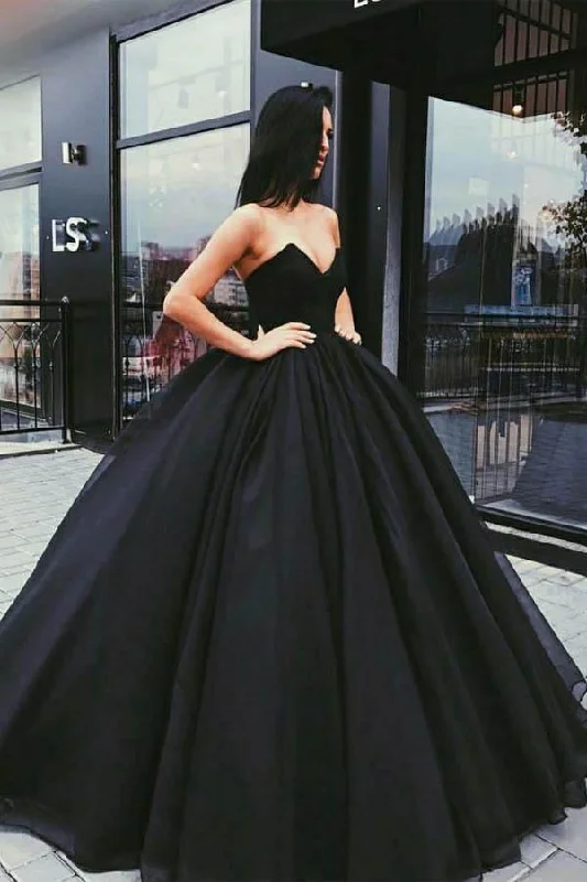 Ball Gown Sweetheart Strapless Black Long Prom Dress PG736