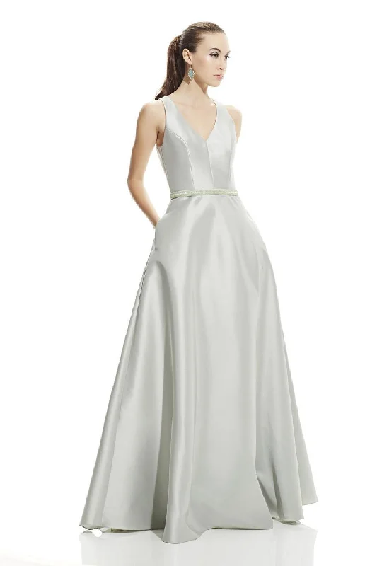 Theia - 882822 Sleeveless V Neck A-Line Gown with Embellished Belt