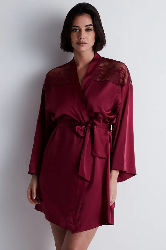 fleece women robes for warmth in winterMidnight Whisper Silk Kimono Crimson Red