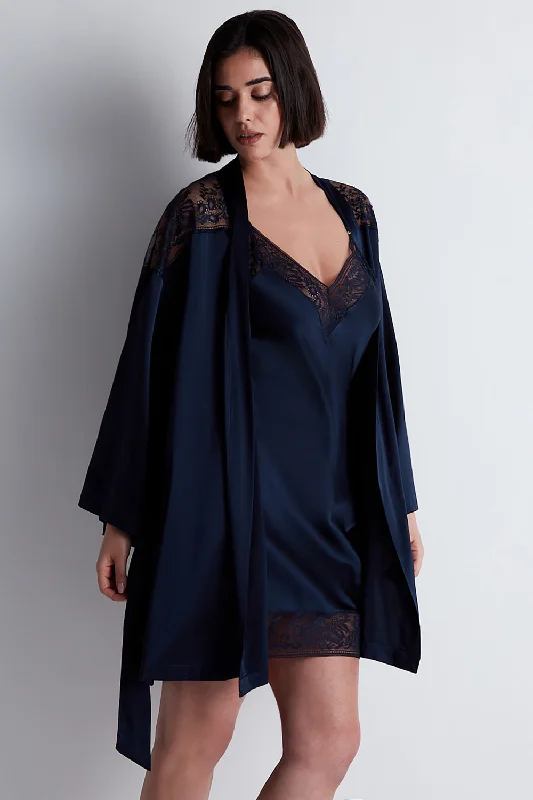 women robes with a faux - fur trim for a luxurious feelMidnight Whisper Silk Kimono Evening Blue women robes with a faux - fur trim for a luxurious feelMidnight Whisper Silk Kimono Evening Blue