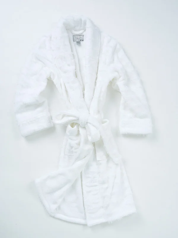 long - length women robes for full coveragePolyester Furry Stripe Robe - White