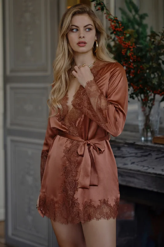 breathable women robes for hot sleepersValerie Short Silk Kimono with Lace