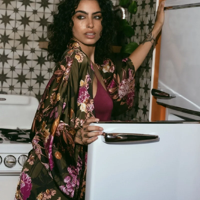 hypoallergenic women robes for sensitive skinMidnight Bakery Cinder Print Wrap in Pretty in Fall CID130