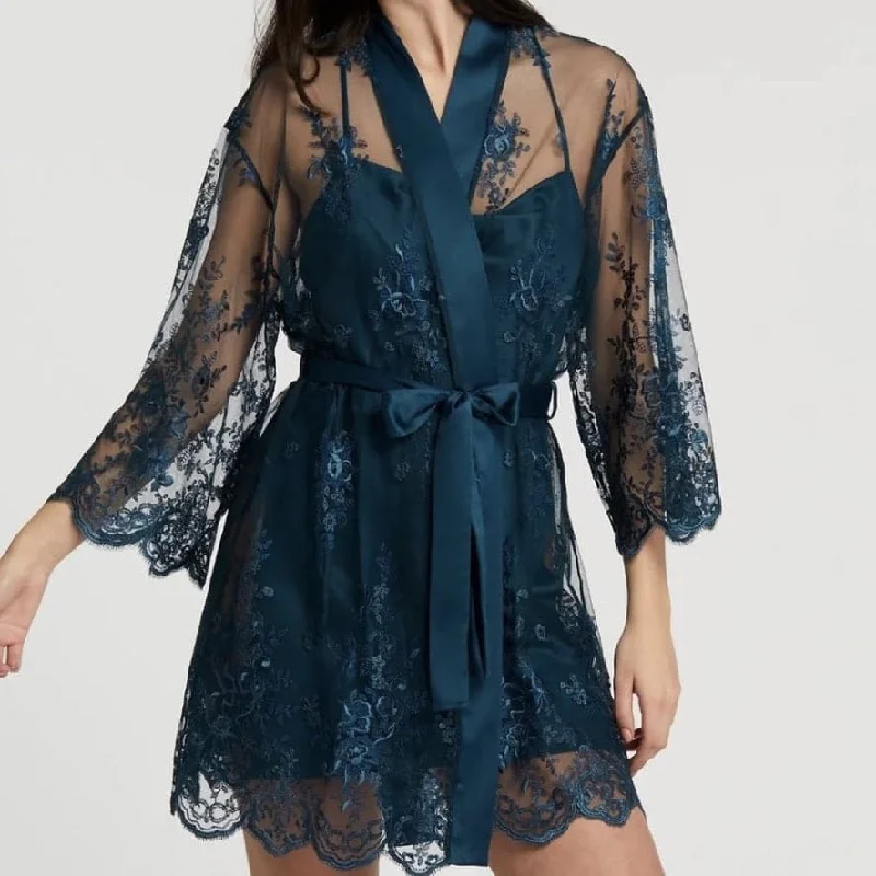women robes with lace trim for eleganceRya Collection Darling Short Cover Up in Celestial Blue 197