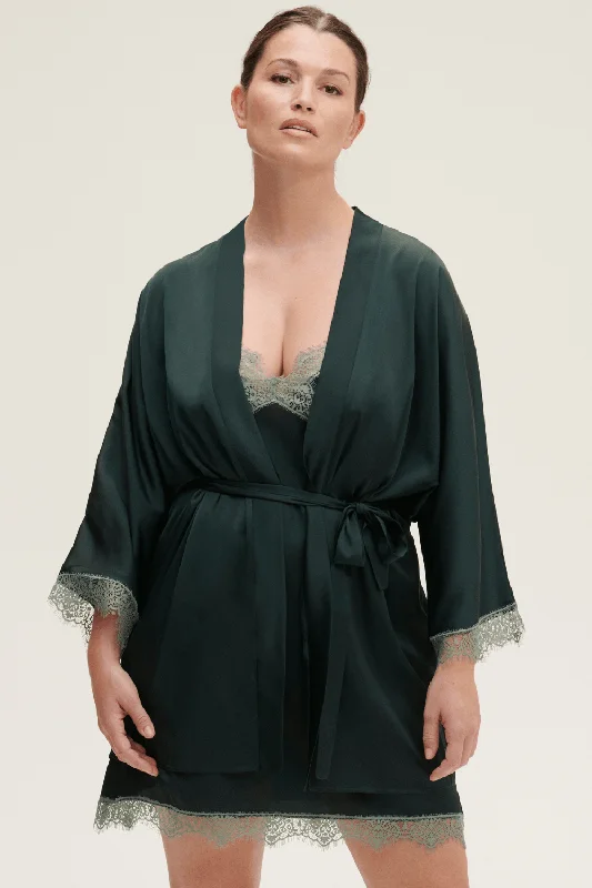 women robes for a stylish hospital staySatin Secrets Kimono Kolsai Green