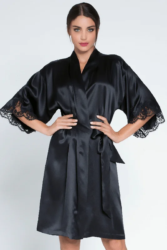 breathable women robes for hot sleepersSplendeur Soie Mid Length Robe Black