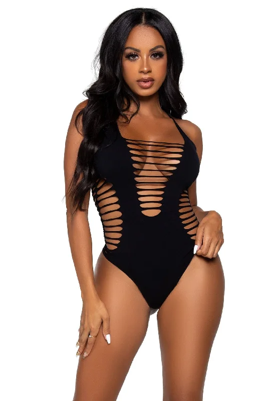 Seamless Shredded Racer Back Thong Bodysuit