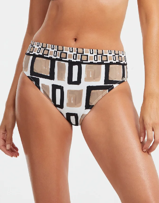 Geo Maxi Bikini Pant - Black White and Gold